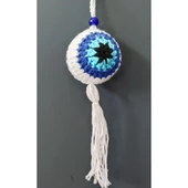 Nazar Boncuğu Desenli Püsküllü Beyaz Araba Süsü - 2