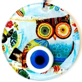 Bilgin Baykuş Nazar Boncuklu 12 Santimetre Füzyon Cam Duvar Süsü thumbnail 1