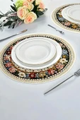 Valerine Life 6’lı Yuvarlak Amerikan Servis Altlığı 35x35cm Restoran Ev İçin Yıkanabilir Kaymaz Çiçekli thumbnail 3