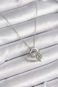 316L Çelik Gümüş Renk Zincir Zirkon Taş Detaylı Kalp Model Sonsuzluk Detay Kadın Kolye thumbnail 1