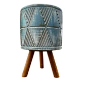 Bitki Tasarımı Ev dekorasyon Mavi Eskitme Piramit Beton Saksı Ayaklı Çiçeklik Saksılık thumbnail 3