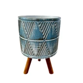 Bitki Tasarımı Ev dekorasyon Mavi Eskitme Piramit Beton Saksı Ayaklı Çiçeklik Saksılık thumbnail 4