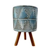 Bitki Tasarımı Ev dekorasyon Mavi Eskitme Piramit Beton Saksı Ayaklı Çiçeklik Saksılık thumbnail 1