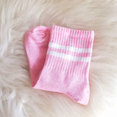 Beyaz Çizgili Pembe Çorap - 1