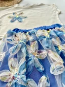 Çiçekli Tüllü Kız Çocuk Elbise Takımı – Mavi - 3