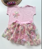 Çiçekli Tüllü Kız Çocuk Elbise Takımı – Pembe thumbnail 2