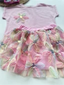 Çiçekli Tüllü Kız Çocuk Elbise Takımı – Pembe thumbnail 3