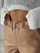 Beli lastikli duble paça deri şort bej w24755 - 6