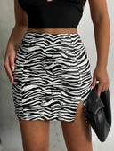 Tek yırtmaçlı zebra desenli deri etek beyazsiyah w24475-S - 6