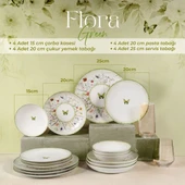 GÜRAL PORSELEN Flora Green 16 Parça 4 Kişilik Yemek Takımı 4883 - 4