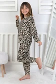 Minik Uyku Avcısı - Vahşi Rahatlık Serisi Leopar Desenli Kız Çocuk Pijama Takımı thumbnail 1