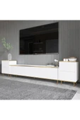 Meltem Çelik - BMdekor TV Sehpası Kozan Set Beyaz Gold 260 cm thumbnail 1