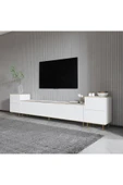 Meltem Çelik - BMdekor TV Sehpası Kozan Set Beyaz Mermer Desen Gold 260 cm thumbnail 1