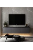 Meltem Çelik - BMdekor Tv Sehpası Norm Duvara Monte Antrasit Mermer Desen Led Işıklı 160 Cm thumbnail 1