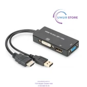 HDMI 3'den 1'e Dönüştürme Kablosu HDMI Converter Cable, HDMI - Dp+Dvı+Vga M-F/f/f, 0.2m, 3 In 1 Multi-Media - 1