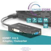 HDMI 3'den 1'e Dönüştürme Kablosu HDMI Converter Cable, HDMI - Dp+Dvı+Vga M-F/f/f, 0.2m, 3 In 1 Multi-Media - 2