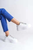 DELLA Bağcıklı Ortopedik Taban Taşlı Kadın Sneaker Spor Ayakkabı CBT - Beyaz - 3