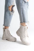BLOOM Bağcıklı Fermuarlı Ortopedik Taban Kadın Bot  CKT - Krem thumbnail 3