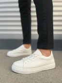 JY122 Mode Bağcıklı Cilt Erkek Günlük Sneaker Ayakkabı CBT - Beyaz - 2