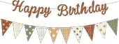 Karamel Happy Birthday Kaligrafi Banner ve Desenli Flama Set thumbnail 1