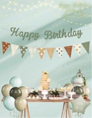 Küf Yeşili Happy Birthday Kaligrafi Banner ve Desenli Flama Set thumbnail 2