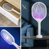 Şarjlı Sinek Öldürücü Masaüstü Standlı,Mor Işık Sinek Kovucu Raket 5w thumbnail 2