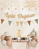 Sütlü Kahve İyi ki Doğdun Kaligrafi Banner ve Desenli Flama Set - 2