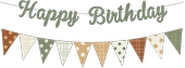 Küf Yeşili Happy Birthday Kaligrafi Banner ve Desenli Flama Set thumbnail 1