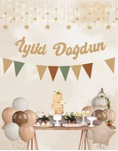 Sütlü Kahve İyi ki Doğdun Kaligrafi Banner ve Düz Renk Flama Set - 2