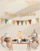 Sütlü Kahve Happy Birthday Kaligrafi Banner ve Düz Renk Flama Set - 2