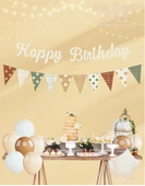 Vanilya Happy Birthday Kaligrafi Banner ve Desenli Flama Set thumbnail 2
