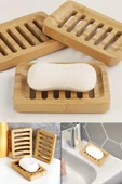 Tilbe Home 3 Adet Doğal Bambu Katı Sabunluk Mutfak Banyo Organizeri Dekoratif Hamam Sauna Sabunluk - 2