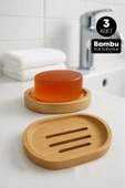 Tilbe Home 3 Adet Doğal Bambu Katı Sabunluk Mutfak Banyo Organizeri Dekoratif Oval Hamam Sauna Sabunluk - 1