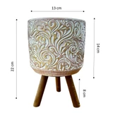 Bitki Tasarımı Ev dekorasyon Gold Çiçek Desenli Beton Saksı Ayaklı Çiçeklik Saksılık thumbnail 2