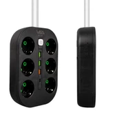 6'lı Priz, 1.5 Metre Kablo, 3 x USB, 1 x Type-C PD Girişli, Grup Priz, 10ah Akım Korumalı Priz, 2500W Güç, Anahtarlı, Topraklı, - 1