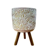 Bitki Tasarımı Ev dekorasyon Gold Çiçek Desenli Beton Saksı Ayaklı Çiçeklik Saksılık thumbnail 1