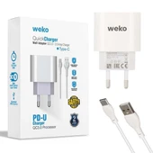 Weko WK-21442 PDU QC 3.0 Amper Telefon Şarj Başlık Adaptörü + Type-C Kablo - 1