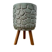 Bitki Tasarımı Ev dekorasyon Yeşil Eskitme Taş Desen Beton Saksı Ayaklı Çiçeklik Saksılık thumbnail 3