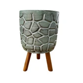 Bitki Tasarımı Ev dekorasyon Yeşil Eskitme Taş Desen Beton Saksı Ayaklı Çiçeklik Saksılık thumbnail 4