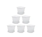 Omnipazar SO-VK01 Villa Kare Tabaklı Saksı Takımı 4.6 lt Kirli Beyaz 6 Adet thumbnail 1