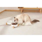 M-Pets Opera Bamboo Standlı Seramik Kedi Mama Kabı Beyaz 2x850 Ml thumbnail 3