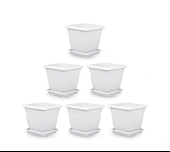 Omnipazar SO-VK03 Villa Kare Tabaklı Saksı Takımı 17 lt Kirli Beyaz 6 Adet - 1