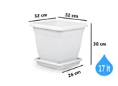Omnipazar SO-VK03 Villa Kare Tabaklı Saksı Takımı 17 lt Kirli Beyaz 6 Adet - 2