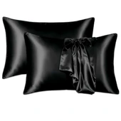 Antibakteriyel Terletmeyen İpek Saten Yastık Kılıfı 2'li 50x70 Siyah thumbnail 6