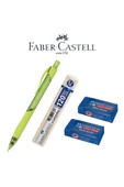 Faber Castell Auto Click 0.7 Mm Versatil Kalem - Grip Min 120'li 0.7 Mm Uç - 2 Adet Mavi Sınav Silgisi Set - 1