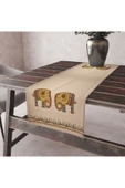 Alkan Homes Krem Zemin Fil Temalı Masa Örtüsü Runner 45×100 cm - 1
