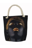 Alkan Homes Afrikalı Kızı Figürlü Astarlı-fermuarlı Dijital Baskılı Çok Amaçlı Çanta - 1