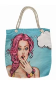 Alkan Homes Pop Art Kızı Astarlı-fermuarlı Dijital Baskılı Çok Amaçlı Çanta - 1