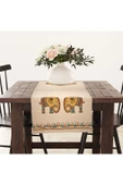 Alkan Homes Krem Zemin Fil Temalı Masa Örtüsü Runner 45×100 cm - 2