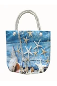 Alkan Homes Deniz Yıldızı Ve Kabuğu Figürlü Astarlı Fermuarlı Dijital Baskılı Çok Amaçlı Çanta - 1